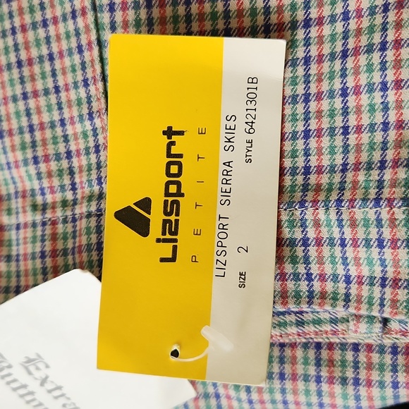 NWT Vintage Liz Claiborne Sport Red/green/blue plaid on tan trousers. Size 2P. - Picture 4 of 5